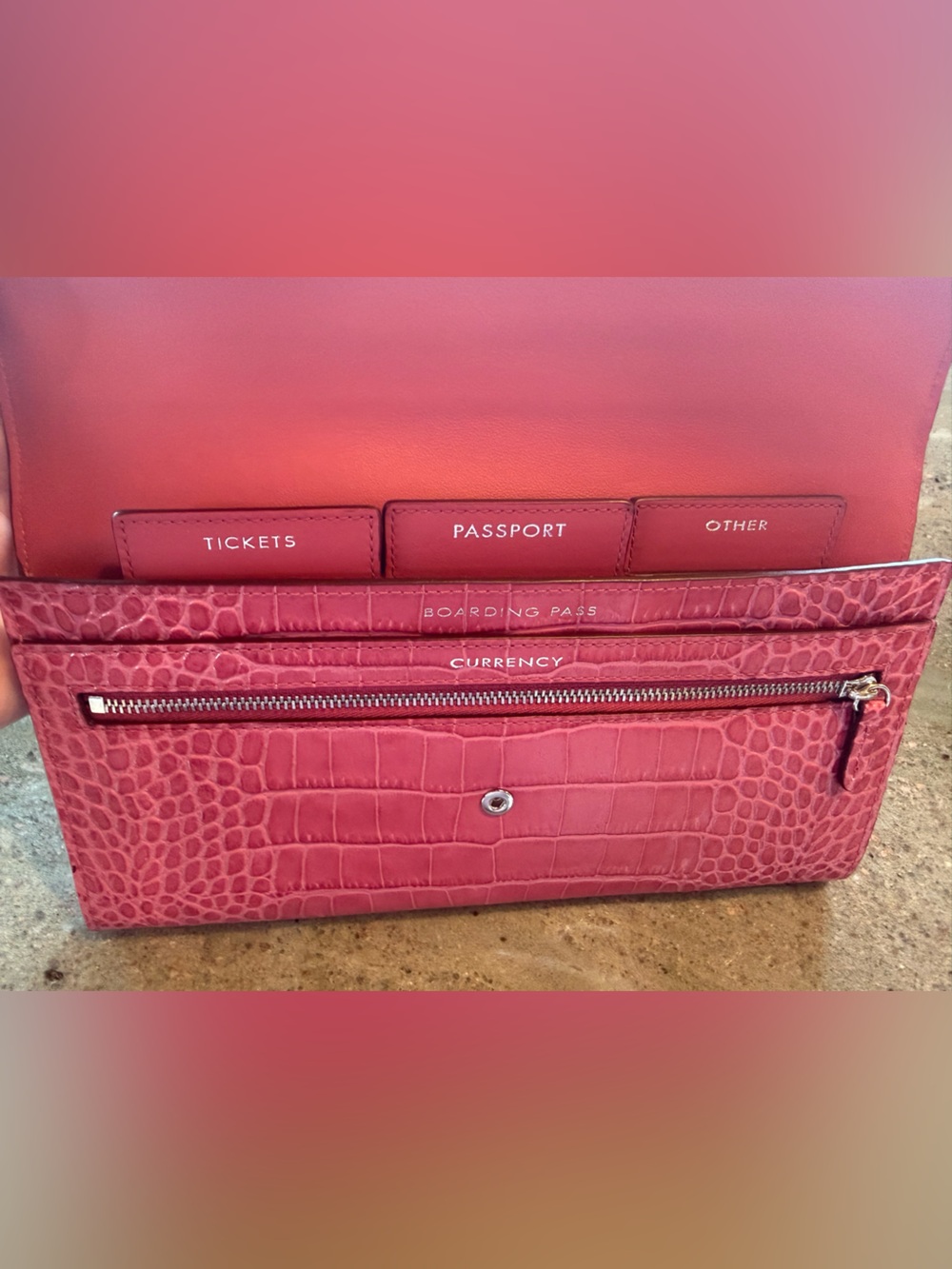 Pink Croc-Embossed Slim Wallet - Saint S... - Picture 3 of 6